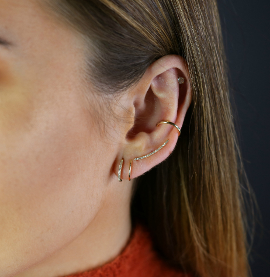 14K Solid Gold Diamond Spiral Earrings | Double Piercing Hoop Illusion